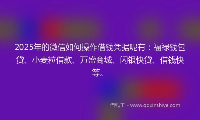 2025年的微信如何操作借钱凭据呢有：福禄钱包贷、小麦粒借款、万盛商城、闪银快贷、借钱快等。