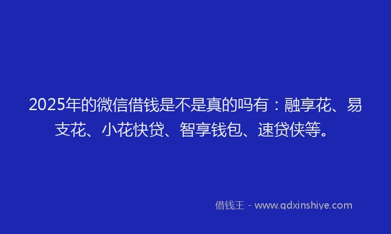 2025年的微信借钱是不是真的吗有：融享花、易支花、小花快贷、智享钱包、速贷侠等。