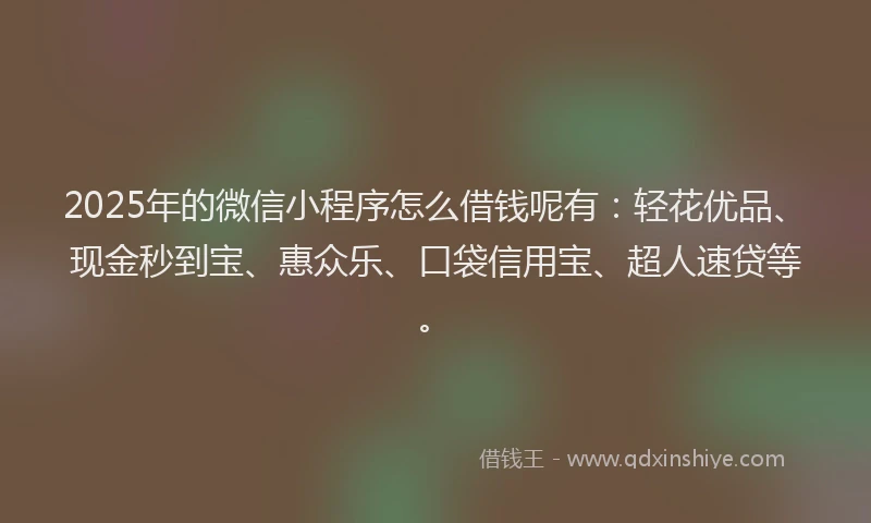 2025年的微信小程序怎么借钱呢有：轻花优品、现金秒到宝、惠众乐、口袋信用宝、超人速贷等。