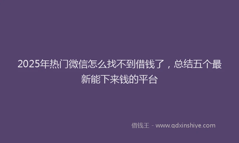 2025年热门微信怎么找不到借钱了，总结五个最新能下来钱的平台