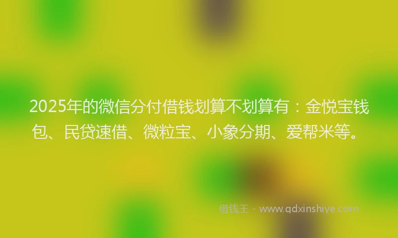 2025年的微信分付借钱划算不划算有：金悦宝钱包、民贷速借、微粒宝、小象分期、爱帮米等。