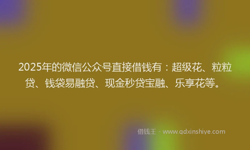2025年的微信公众号直接借钱有：超级花、粒粒贷、钱袋易融贷、现金秒贷宝融、乐享花等。