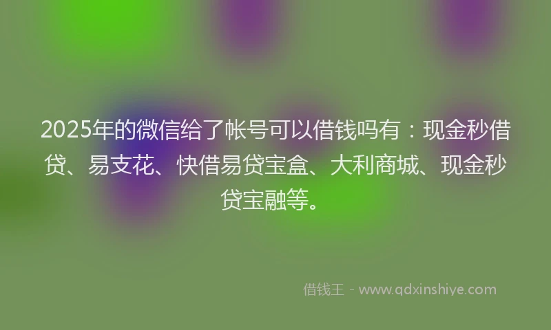 2025年的微信给了帐号可以借钱吗有：现金秒借贷、易支花、快借易贷宝盒、大利商城、现金秒贷宝融等。