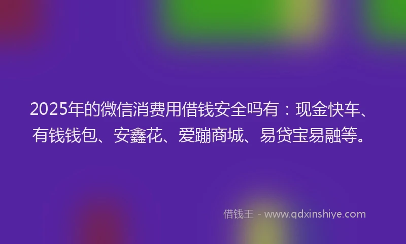 2025年的微信消费用借钱安全吗有：现金快车、有钱钱包、安鑫花、爱蹦商城、易贷宝易融等。