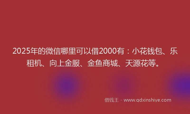 2025年的微信哪里可以借2000有：小花钱包、乐租机、向上金服、金鱼商城、天源花等。