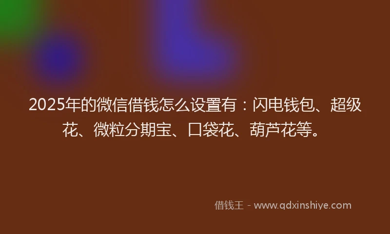 2025年的微信借钱怎么设置有：闪电钱包、超级花、微粒分期宝、口袋花、葫芦花等。