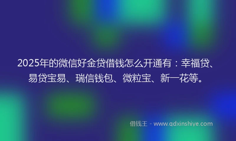 2025年的微信好金贷借钱怎么开通有：幸福贷、易贷宝易、瑞信钱包、微粒宝、新一花等。