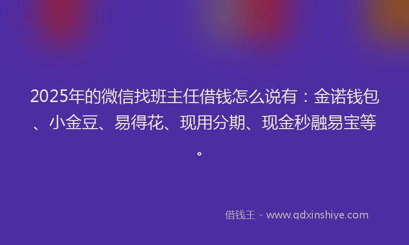 2025年的微信找班主任借钱怎么说有：金诺钱包、小金豆、易得花、现用分期、现金秒融易宝等。