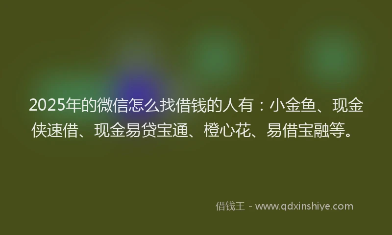 2025年的微信怎么找借钱的人有：小金鱼、现金侠速借、现金易贷宝通、橙心花、易借宝融等。