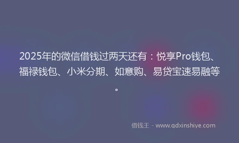 2025年的微信借钱过两天还有：悦享Pro钱包、福禄钱包、小米分期、如意购、易贷宝速易融等。