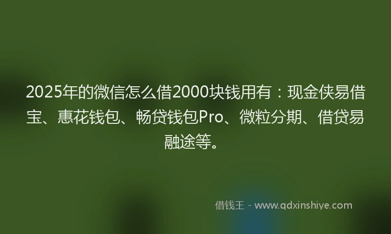 2025年的微信怎么借2000块钱用有：现金侠易借宝、惠花钱包、畅贷钱包Pro、微粒分期、借贷易融途等。