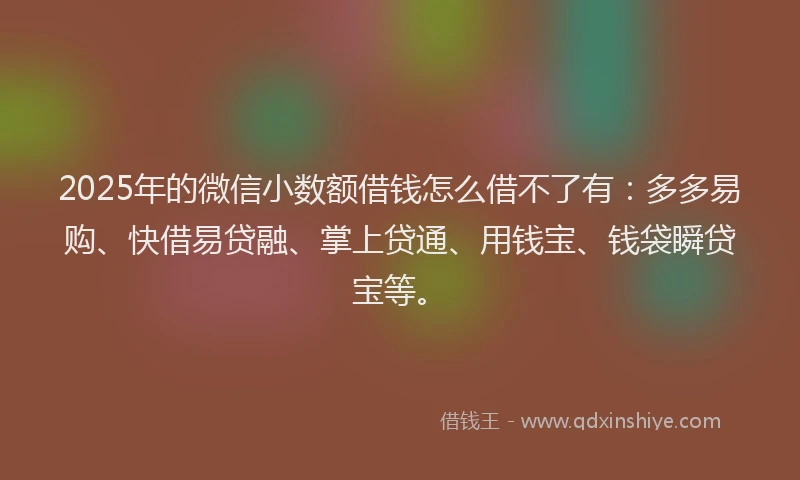 2025年的微信小数额借钱怎么借不了有：多多易购、快借易贷融、掌上贷通、用钱宝、钱袋瞬贷宝等。