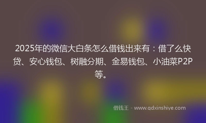 2025年的微信大白条怎么借钱出来有：借了么快贷、安心钱包、树融分期、金易钱包、小油菜P2P等。