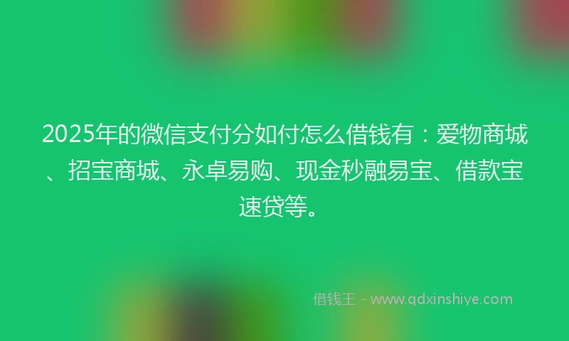 2025年的微信支付分如付怎么借钱有：爱物商城、招宝商城、永卓易购、现金秒融易宝、借款宝速贷等。