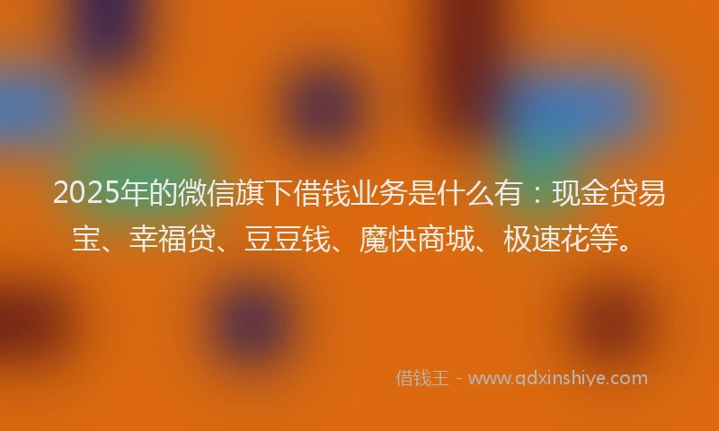 2025年的微信旗下借钱业务是什么有：现金贷易宝、幸福贷、豆豆钱、魔快商城、极速花等。
