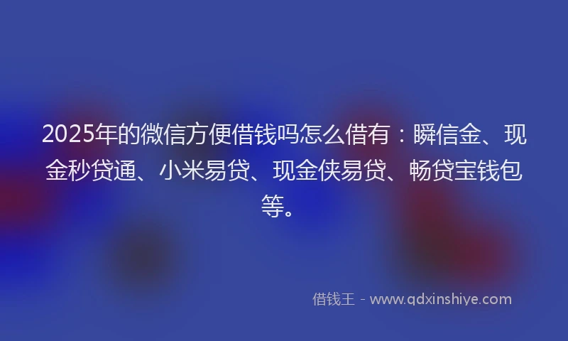 2025年的微信方便借钱吗怎么借有：瞬信金、现金秒贷通、小米易贷、现金侠易贷、畅贷宝钱包等。
