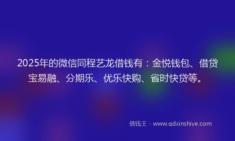 2025年的微信同程艺龙借钱有：金悦钱包、借贷宝易融、分期乐、优乐快购、省时快贷等。
