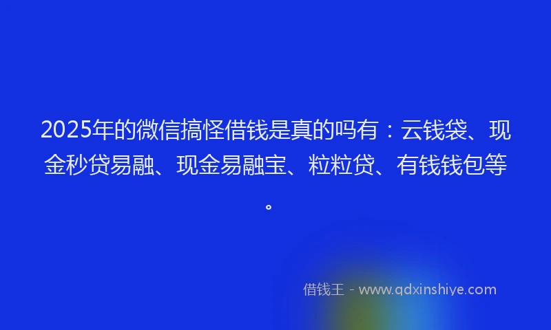 2025年的微信搞怪借钱是真的吗有：云钱袋、现金秒贷易融、现金易融宝、粒粒贷、有钱钱包等。
