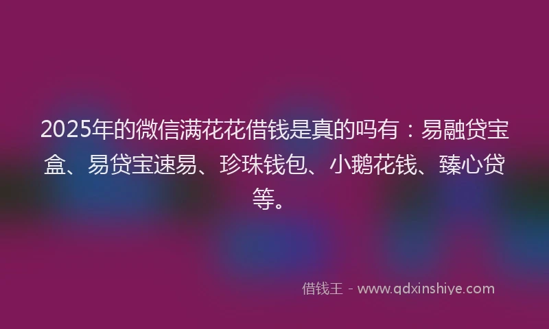 2025年的微信满花花借钱是真的吗有：易融贷宝盒、易贷宝速易、珍珠钱包、小鹅花钱、臻心贷等。