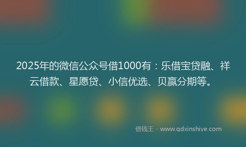 2025年的微信公众号借1000有：乐借宝贷融、祥云借款、星愿贷、小信优选、贝赢分期等。