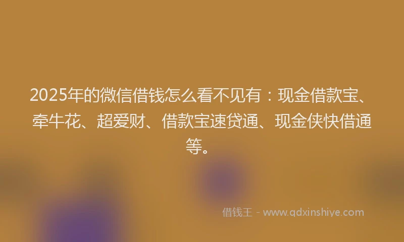 2025年的微信借钱怎么看不见有：现金借款宝、牵牛花、超爱财、借款宝速贷通、现金侠快借通等。
