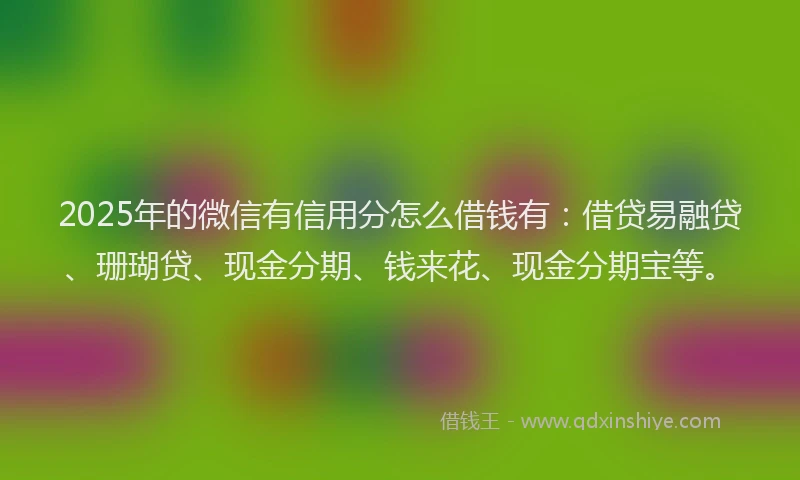 2025年的微信有信用分怎么借钱有：借贷易融贷、珊瑚贷、现金分期、钱来花、现金分期宝等。