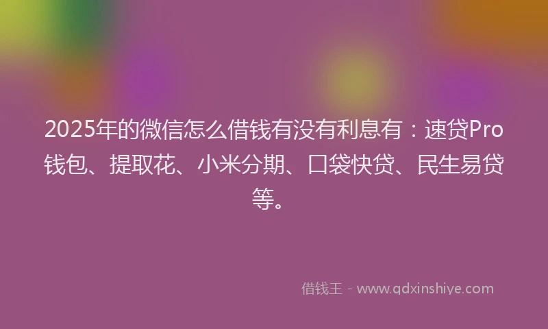 2025年的微信怎么借钱有没有利息有：速贷Pro钱包、提取花、小米分期、口袋快贷、民生易贷等。