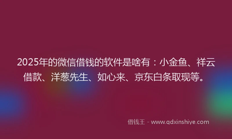 2025年的微信借钱的软件是啥有：小金鱼、祥云借款、洋葱先生、如心来、京东白条取现等。