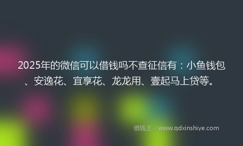2025年的微信可以借钱吗不查征信有：小鱼钱包、安逸花、宜享花、龙龙用、壹起马上贷等。