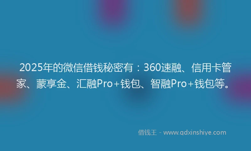 2025年的微信借钱秘密有：360速融、信用卡管家、蒙享金、汇融Pro+钱包、智融Pro+钱包等。