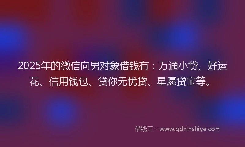 2025年的微信向男对象借钱有：万通小贷、好运花、信用钱包、贷你无忧贷、星愿贷宝等。