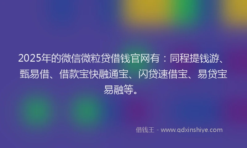 2025年的微信微粒贷借钱官网有：同程提钱游、甄易借、借款宝快融通宝、闪贷速借宝、易贷宝易融等。