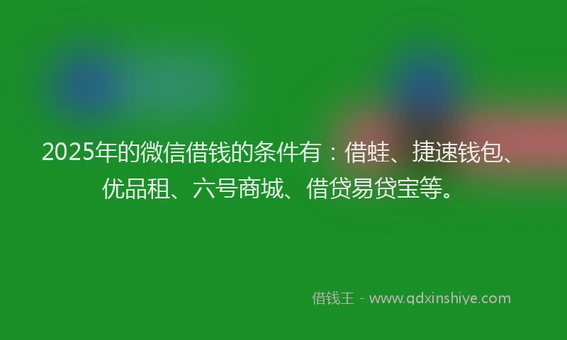 2025年的微信借钱的条件有：借蛙、捷速钱包、优品租、六号商城、借贷易贷宝等。