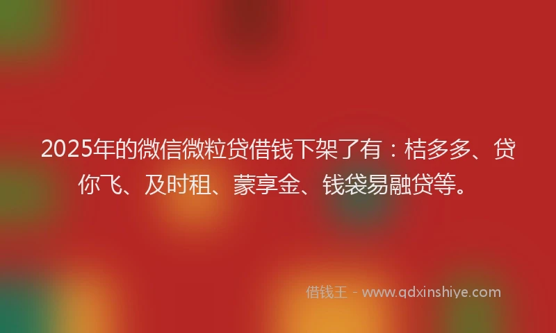 2025年的微信微粒贷借钱下架了有：桔多多、贷你飞、及时租、蒙享金、钱袋易融贷等。
