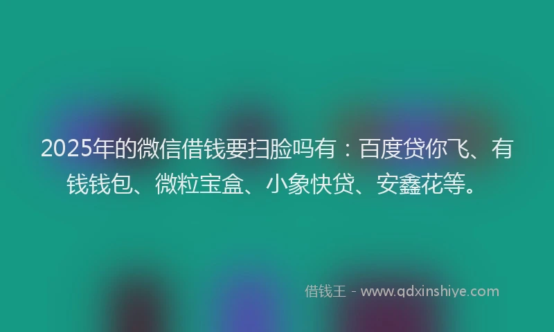 2025年的微信借钱要扫脸吗有：百度贷你飞、有钱钱包、微粒宝盒、小象快贷、安鑫花等。