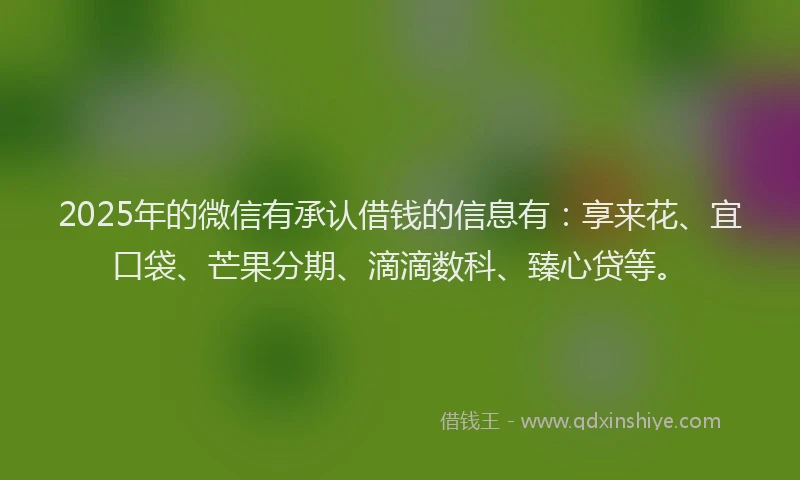 2025年的微信有承认借钱的信息有：享来花、宜口袋、芒果分期、滴滴数科、臻心贷等。