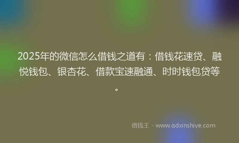 2025年的微信怎么借钱之道有：借钱花速贷、融悦钱包、银杏花、借款宝速融通、时时钱包贷等。