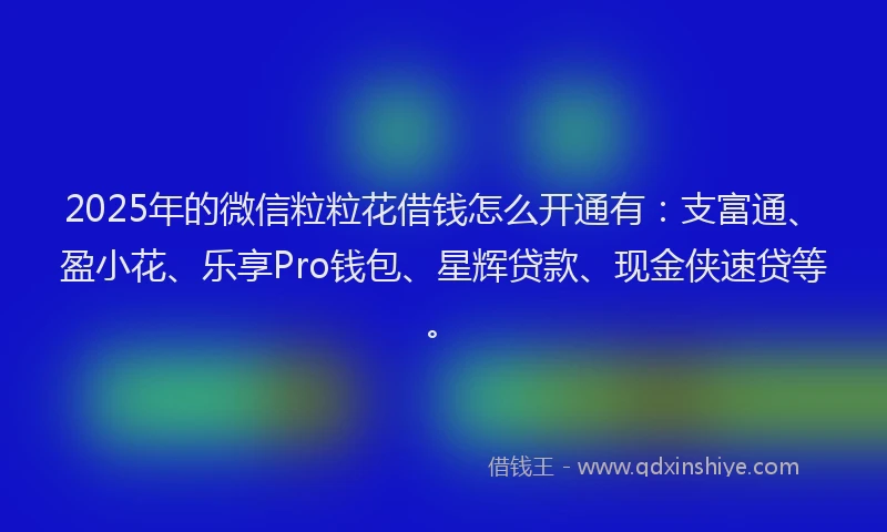 2025年的微信粒粒花借钱怎么开通有：支富通、盈小花、乐享Pro钱包、星辉贷款、现金侠速贷等。