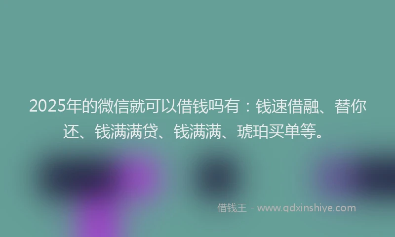 2025年的微信就可以借钱吗有：钱速借融、替你还、钱满满贷、钱满满、琥珀买单等。