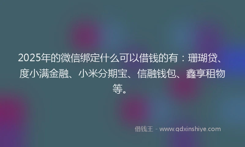 2025年的微信绑定什么可以借钱的有：珊瑚贷、度小满金融、小米分期宝、信融钱包、鑫享租物等。