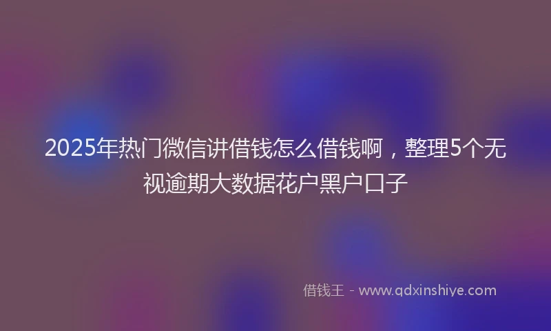 2025年热门微信讲借钱怎么借钱啊，整理5个无视逾期大数据花户黑户口子