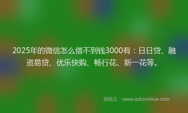 2025年的微信怎么借不到钱3000有：日日贷、融资易贷、优乐快购、畅行花、新一花等。