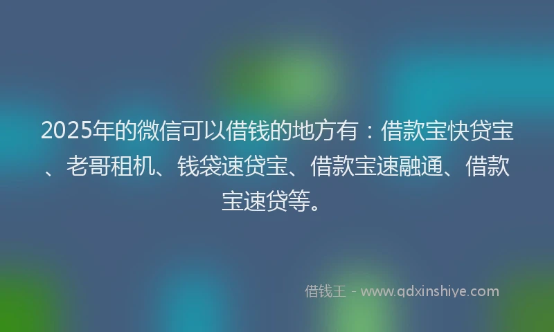 2025年的微信可以借钱的地方有：借款宝快贷宝、老哥租机、钱袋速贷宝、借款宝速融通、借款宝速贷等。