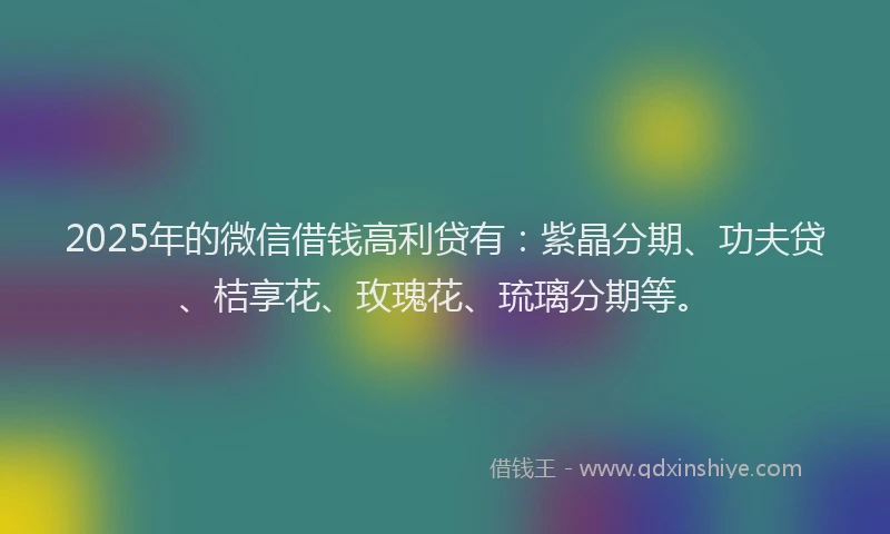 2025年的微信借钱高利贷有：紫晶分期、功夫贷、桔享花、玫瑰花、琉璃分期等。