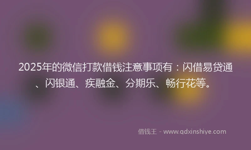 2025年的微信打款借钱注意事项有：闪借易贷通、闪银通、疾融金、分期乐、畅行花等。