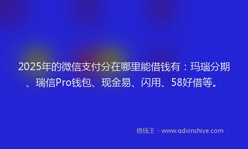 2025年的微信支付分在哪里能借钱有：玛瑙分期、瑞信Pro钱包、现金易、闪用、58好借等。