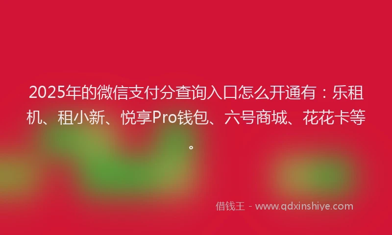 2025年的微信支付分查询入口怎么开通有：乐租机、租小新、悦享Pro钱包、六号商城、花花卡等。