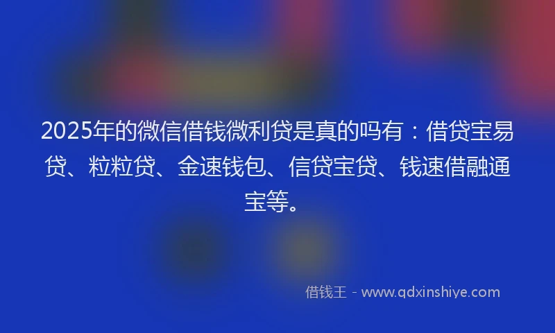 2025年的微信借钱微利贷是真的吗有：借贷宝易贷、粒粒贷、金速钱包、信贷宝贷、钱速借融通宝等。