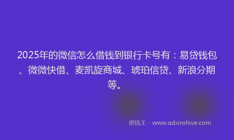 2025年的微信怎么借钱到银行卡号有：易贷钱包、微微快借、麦凯旋商城、琥珀信贷、新浪分期等。