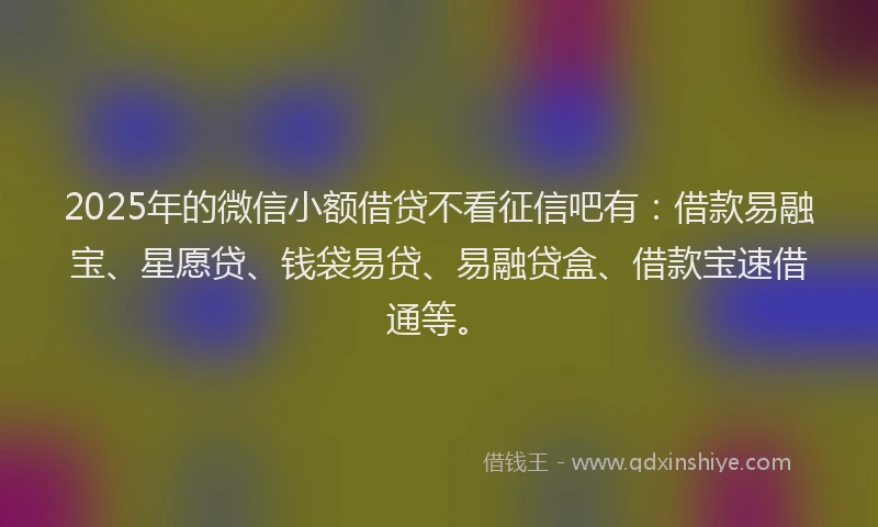 2025年的微信小额借贷不看征信吧有：借款易融宝、星愿贷、钱袋易贷、易融贷盒、借款宝速借通等。